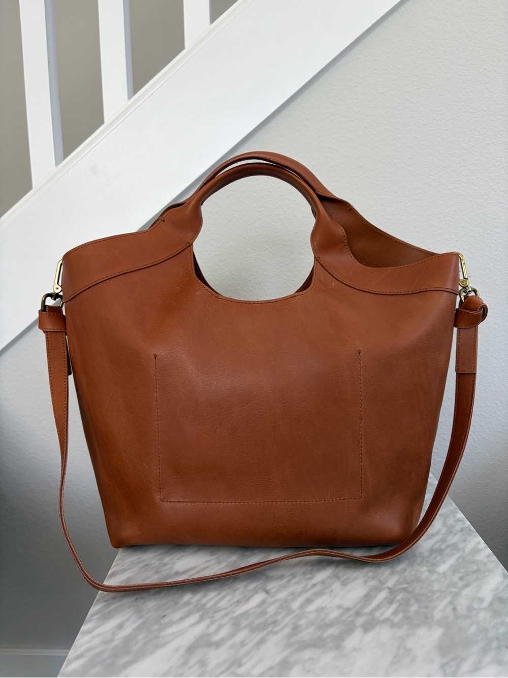Madewell Cognac Brown Leather Tote with Detachable Strap